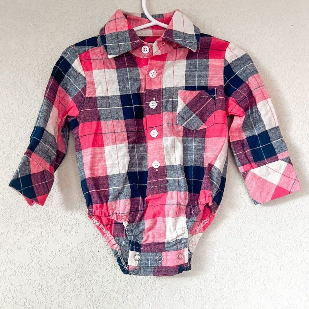 SweetHoney, Red, White and Blue Plaid Button Down Bodysuit Size 6M